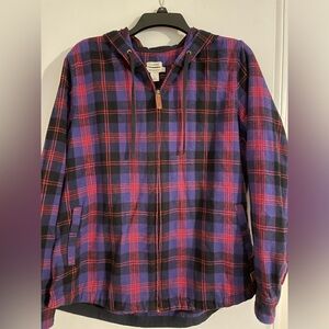 L.L. Bean black Red and Purple Plaid Hoodie w zipper
